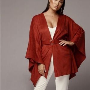JLUXLABEL Red Clay Belted Suede Cape